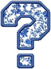 Blue Chinoiserie Extra ? PNG, Sublimation Letters, Blue Toile College, Faux Embroidery Alphabet,...
