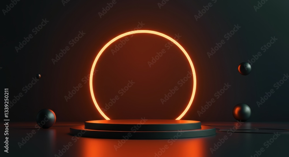 Poster abstract mockup featuring an illuminated circular frame on a dark background