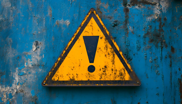 Yellow triangular warning sign with a bold black exclamation mark at its center