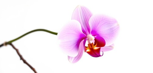 Obraz premium A single, vibrant pink orchid blossom isolated against a pure white background, beauty, tropical