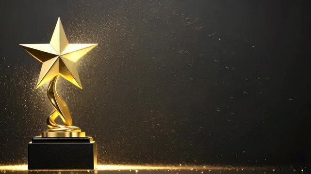 Golden star trophy on a dark background with sparkling effects celebrating achievement and excellence