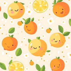 Cute Cartoon Oranges and Lemons Seamless Pattern