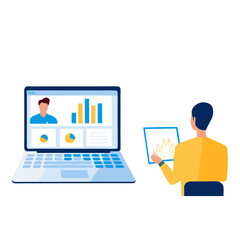 Business professional analyzing sales report on laptop screen for websites, presentations and digital marketing materials demonstrating data visualization techniques