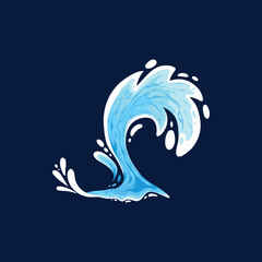 Aqua water splash. Liquid water drops, blue transparent splashes, water flows and waves flat vector illustration icon. Clean water splash collection on dark blue