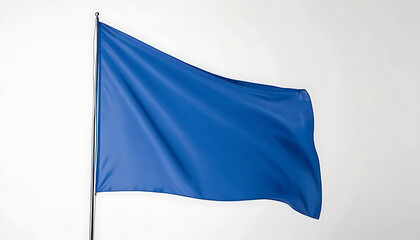 Blue Flag Waving on Pole against White Background for Decoration