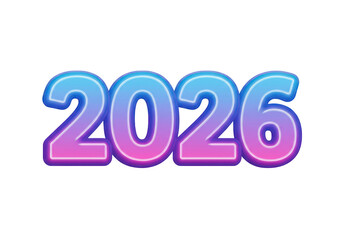A 3D illustration of the number 2026 in a glossy, metallic iridescent finish isolated on transparent background