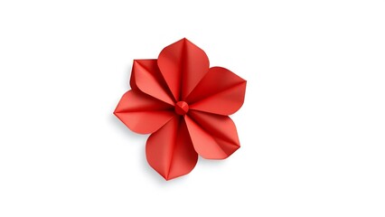 A Vibrant Red Origami Flower Blooming Against A Stark White Background Showcasing Intricate Folds And A Simple Elegance
