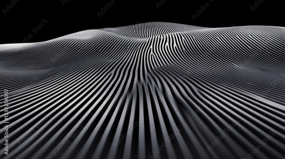 Poster abstract gray waves: a 3d render of fluid lines and depth