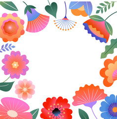 Square floral frame design with a blank round copy space 