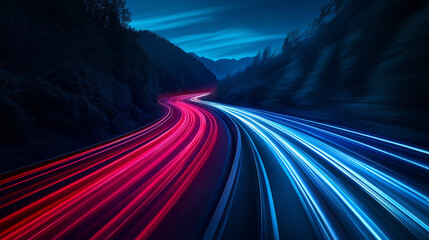 Obraz premium The road with red and blue light isolation background.