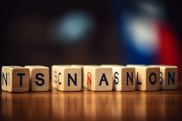 Detailed photograph of wooden blocks arranged in a row, each block featuring a single letter, with sharp focus on the blocks and a softly blurred background for depth and emphasis.
