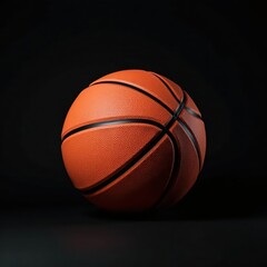 Fototapeta premium A single basketball against a pure black backdrop Focus on the ball's texture, background, leather, texture