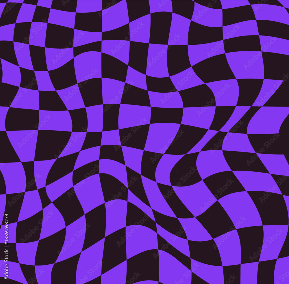 Aufkleber abstract wavy checkered pattern in black and purple colors. the distorted geometric design creates a