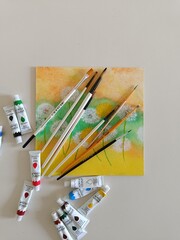 acrylic painting, brushes, paint