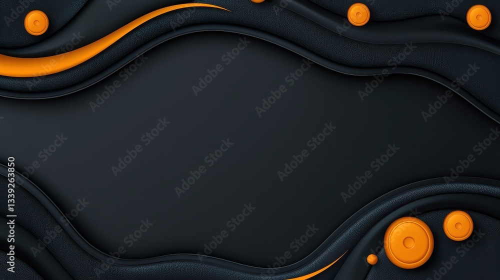 Poster abstract black and orange background with dynamic 3d shapes modern design