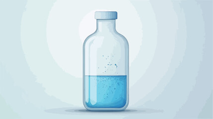 A digital illustration of a clear glass bottle with a white cap, partially filled with light blue liquid. The bottle is depicted against a light gray gradient background. The liquid appears to have