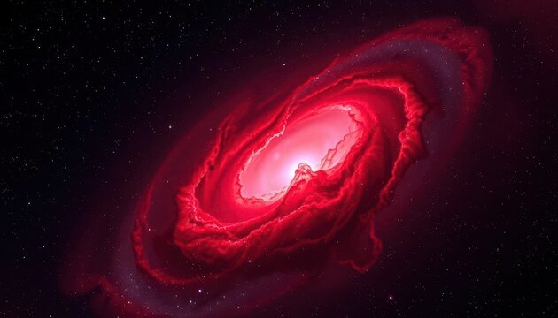 Crimson nebula swirls in deep space, stars distant and faint, deep space, crimson