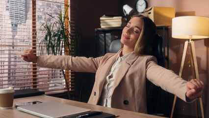 Confident relaxed Caucasian business woman female girl businesswoman office worker employee...