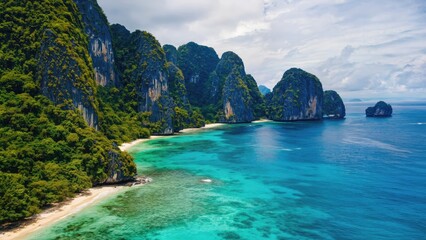 Fototapeta premium Scenic View of Tropical Islands with Lush Cliffs and Turquoise Water