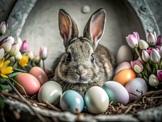 Macro Easter Bunny Burrow 3D Egg Hunt Photo - Spring Holiday Photography