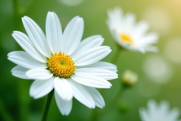 Obraz premium Pure white daisy, heart-shaped petals, delicate bloom, white, white daisy, innocence