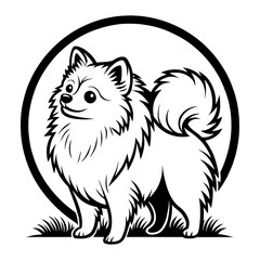 Adorable Pomeranian Dog Silhouette in a Circular Frame