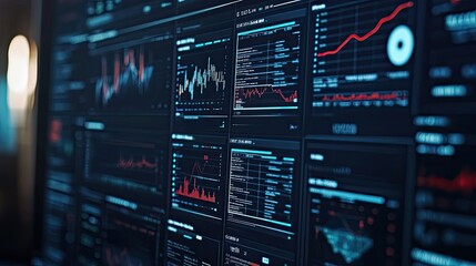 Naklejka premium Data Analysis Dashboard with Financial Graphs and Charts Displayed