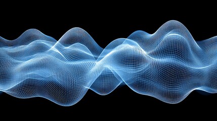 Fototapeta premium Dynamic Blue Waveform Grid on Black Background, Abstract Visualization of Data