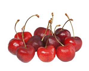 Fresh Red Cherries with Stems on Transparent Background