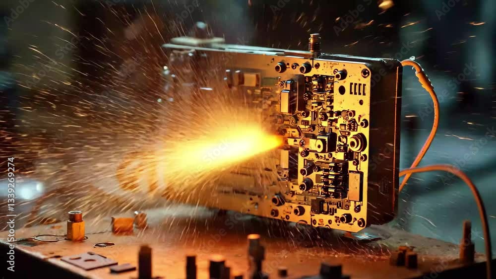 Poster pacemaker circuit experiencing a malfunction with bright sparks during testing in a laboratory setti