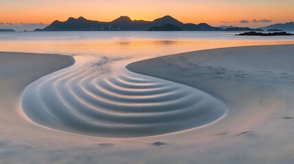 Fototapeta premium Serene Sunrise Beach Landscape with Water Patterns