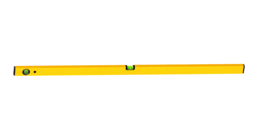 Yellow spirit level measuring instrument showing perfect level position
