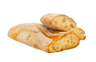 Freshly baked ciabatta bread on transparent background