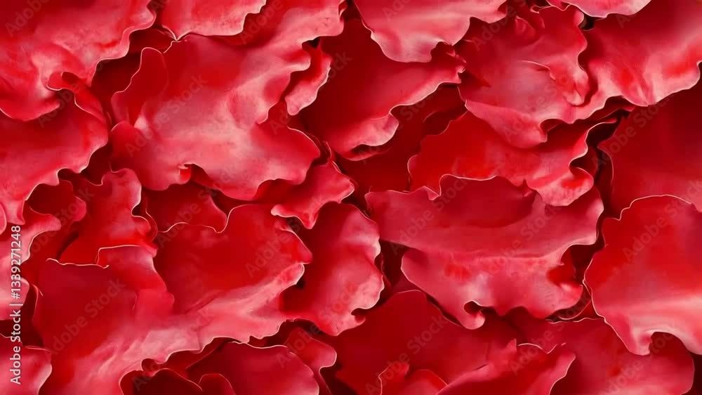 Poster a close-up view of vibrant red rose petals overlapping each other, creating a rich texture and depth