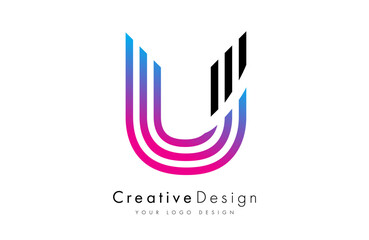 Letter U logo icon vector made of lines. Creative U Design alphabet lettering