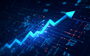 The arrow of the growth chart is pointing on technology background ai generated