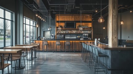 Modern industrial bar and restaurant interior