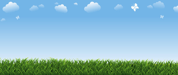 Obraz premium Spring Poster With Green Grass And Sky