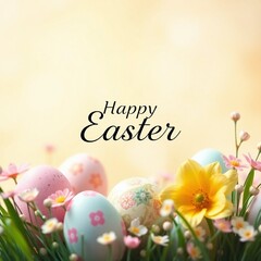 Happy Easter: Eggs & Daffodils, Spring Celebration Message
