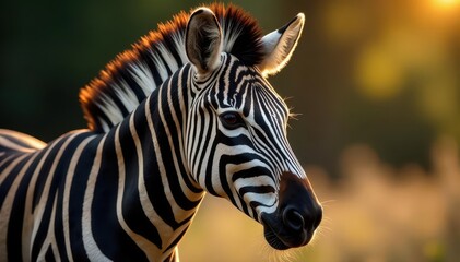 Fototapeta premium Distinctive zebra stripes on a real zebra, showing the contrast, close-up, africa