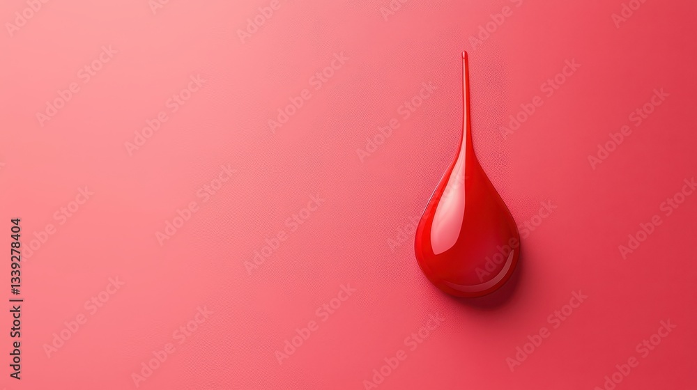 Poster mesmerizing macro, a single red drop on soft pink background vibrant