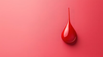 Mesmerizing macro, a single red drop on soft pink background vibrant