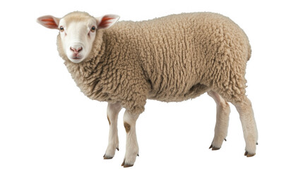 A fluffy sheep with a soft coat stands gracefully, isolated on a transparent background, showcasing its gentle demeanor.