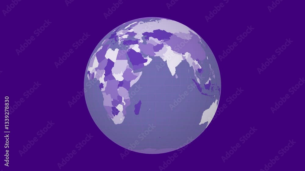 Poster rotating planet. normal sphere view. moderate speed globe rotation. colored countries style. world m