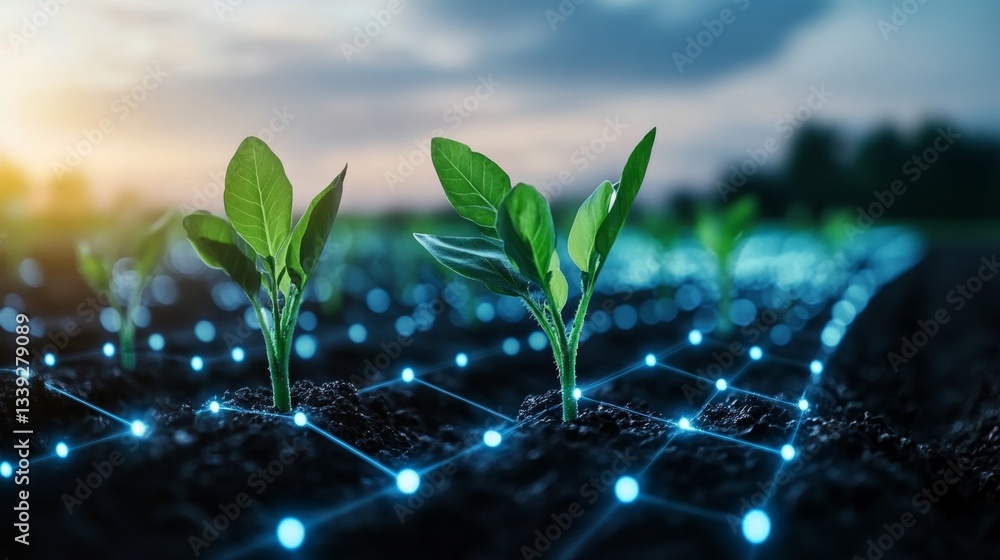 Poster advanced technology integrates seamlessly into fields where young plants thrive.