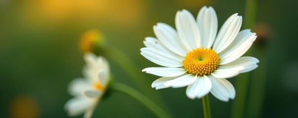 Fototapeta premium Unique heart-shaped white daisy, vibrant center, close-up view, photography, bloom