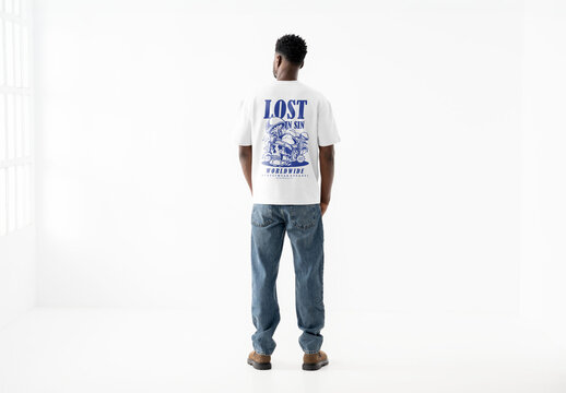 Mockup Of Man Wearing Customizable T-Shirt In Studio, Full Length