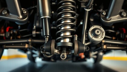 Fototapeta premium Car Suspension System Detailed View of Shock Absorber and Spring Assembly