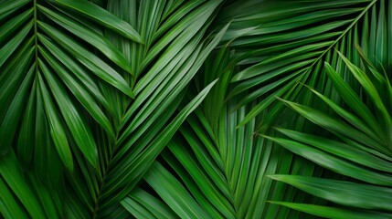 Vibrant tropical leaves, lush green foliage creating a serene environment, perfect for nature-themed projects or backgrounds.