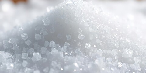 Close-up of sparkling sugar crystals forming a textured, mountainous pile, confection, white sugar